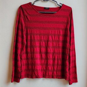 Talbots Red Sparkle Striped Scoop Neck Jersey Size Petite Medium
